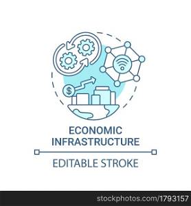 Economic infrastructure blue concept icon. Finance management abstract idea thin line illustration. Smart city economic growth. Vector isolated outline color drawing. Editable stroke. Economic infrastructure blue concept icon