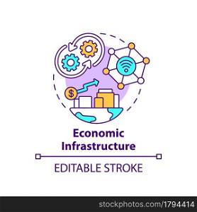 Economic infrastructure concept icon. Economic growth abstract idea thin line illustration. Economy management. Production and distribution. Vector isolated outline color drawing. Editable stroke. Economic infrastructure concept icon