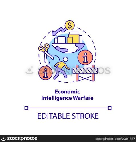 Economic intelligence warfare concept icon. Subarea of information warfare abstract idea thin line illustration. Isolated outline drawing. Editable stroke. Arial, Myriad Pro-Bold fonts used. Economic intelligence warfare concept icon