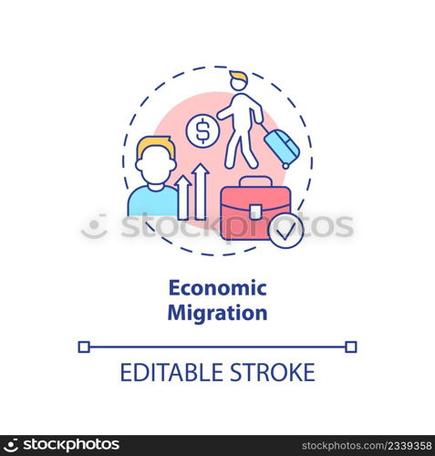 Economic migration concept icon. Moving to find work. Reason for relocation abstract idea thin line illustration. Isolated outline drawing. Editable stroke. Arial, Myriad Pro-Bold fonts used. Economic migration concept icon
