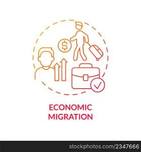Economic migration red gradient concept icon. Moving to find better work. Reason for relocation abstract idea thin line illustration. Isolated outline drawing. Myriad Pro-Bold font used. Economic migration red gradient concept icon