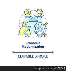 Economic modernization concept icon. Electrification. Net zero practice abstract idea thin line illustration. Isolated outline drawing. Editable stroke. Arial, Myriad Pro-Bold fonts used. Economic modernization concept icon