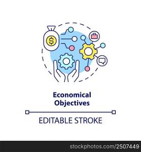 Economic objectives concept icon. International cooperation processes abstract idea thin line illustration. Isolated outline drawing. Editable stroke. Arial, Myriad Pro-Bold fonts used. Economic objectives concept icon