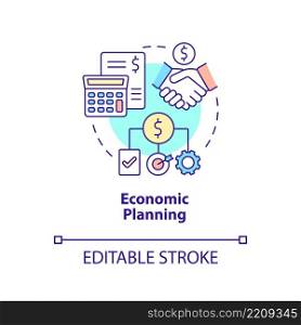 Economic planning concept icon. Governmental regulations. Mixed economy features abstract idea thin line illustration. Isolated outline drawing. Editable stroke. Arial, Myriad Pro-Bold fonts used. Economic planning concept icon