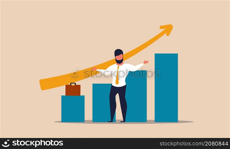 Economic recovery and business financial economy after the pandemic. Chart graph growth up and investor market profit success vector illustration. Increase future fund and stock trade stable revival