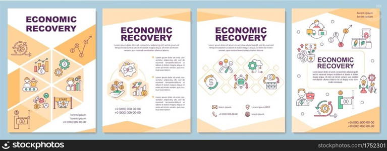 Economic recovery brochure template. Process of economic adaptation. Flyer, booklet, leaflet print, cover design with linear icons. Vector layouts for magazines, annual reports, advertising posters. Economic recovery brochure template