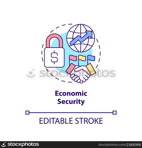 Economic security concept icon. Commerce and finance. Dimension of national safety abstract idea thin line illustration. Isolated outline drawing. Editable stroke. Arial, Myriad Pro-Bold fonts used. Economic security concept icon