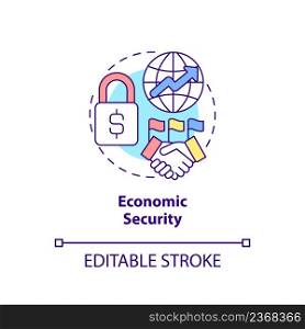Economic security concept icon. Commerce and finance. Dimension of national safety abstract idea thin line illustration. Isolated outline drawing. Editable stroke. Arial, Myriad Pro-Bold fonts used. Economic security concept icon