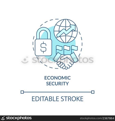 Economic security turquoise concept icon. Dimension of national safety abstract idea thin line illustration. Isolated outline drawing. Editable stroke. Arial, Myriad Pro-Bold fonts used. Economic security turquoise concept icon