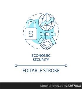 Economic security turquoise concept icon. Dimension of national safety abstract idea thin line illustration. Isolated outline drawing. Editable stroke. Arial, Myriad Pro-Bold fonts used. Economic security turquoise concept icon