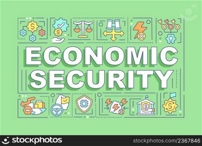 Economic security word concepts green banner. National financial system. Infographics with icons on color background. Isolated typography. Vector illustration with text. Arial-Black font used. Economic security word concepts green banner
