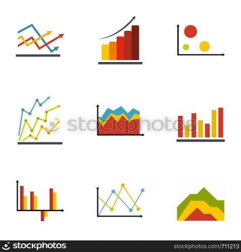 Economic table icons set. flat set of 9 economic table vector icons for web isolated on white background. Economic table icons set, flat style