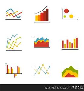 Economic table icons set. flat set of 9 economic table vector icons for web isolated on white background. Economic table icons set, flat style