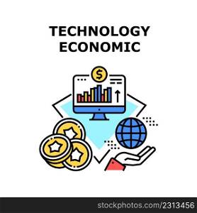 Economic Technology Vector Icon Concept. Economic Technology For Trading Cryptocurrency In Trade Market Or Playing Online Casino. Manager Researching Financial Graph Color Illustration. Economic Technology Vector Concept Color Illustration