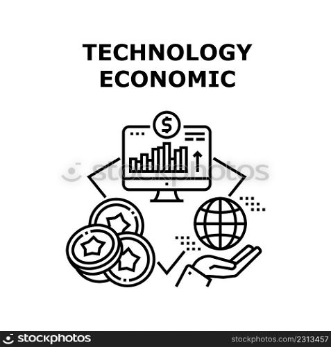 Economic Technology Vector Icon Concept. Economic Technology For Trading Cryptocurrency In Trade Market Or Playing Online Casino. Manager Researching Financial Graph Black Illustration. Economic Technology Vector Concept Black Illustration