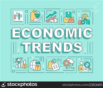 Economic trends word concepts green banner. Tendencies in business. Infographics with icons on color background. Isolated typography. Vector illustration with text. Arial-Black font used. Economic trends word concepts green banner