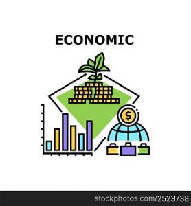 Economic Wealth Vector Icon Concept. Economic Wealth Accounting And Finance Management, Researching Financial Trade Market And Budget Investment In Startup Or International Business Color Illustration. Economic Wealth Vector Concept Color Illustration