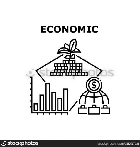 Economic Wealth Vector Icon Concept. Economic Wealth Accounting And Finance Management, Researching Financial Trade Market And Budget Investment In Startup Or International Business Black Illustration. Economic Wealth Vector Concept Black Illustration