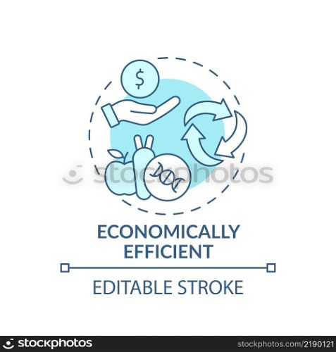 Economically efficient turquoise concept icon. Genetically modified food abstract idea thin line illustration. Isolated outline drawing. Editable stroke. Arial, Myriad Pro-Bold fonts used. Economically efficient turquoise concept icon