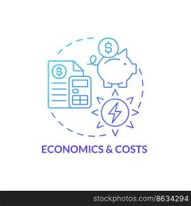 Economics and costs of home renewable energy blue gradient concept icon. Natural electricity finance abstract idea thin line illustration. Isolated outline drawing. Myriad Pro-Bold font used. Economics and costs of home renewable energy blue gradient concept icon