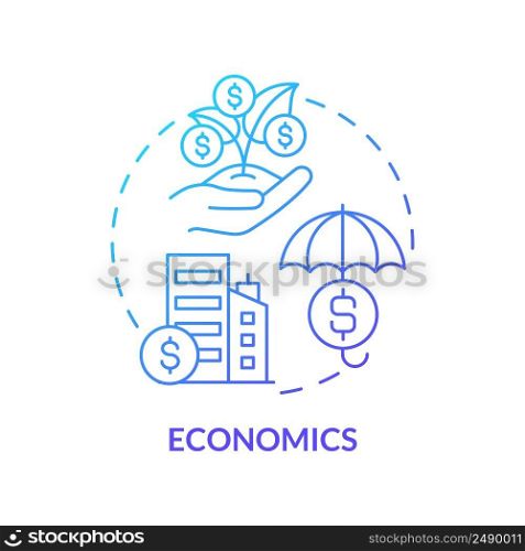 Economics blue gradient concept icon. Resources allocation system. Wealth. Social institution abstract idea thin line illustration. Isolated outline drawing. Myriad Pro-Bold font used. Economics blue gradient concept icon
