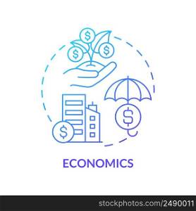 Economics blue gradient concept icon. Resources allocation system. Wealth. Social institution abstract idea thin line illustration. Isolated outline drawing. Myriad Pro-Bold font used. Economics blue gradient concept icon