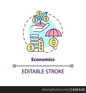 Economics concept icon. Resources allocation system. Social institution abstract idea thin line illustration. Isolated outline drawing. Editable stroke. Arial, Myriad Pro-Bold fonts used. Economics concept icon