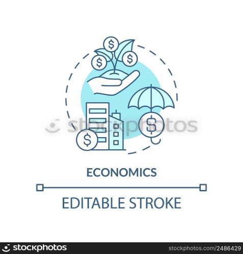Economics turquoise concept icon. Resources allocation system. Social institution abstract idea thin line illustration. Isolated outline drawing. Editable stroke. Arial, Myriad Pro-Bold fonts used. Economics turquoise concept icon