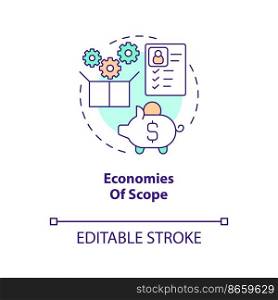 Economies of scope concept icon. Competitive advantage in healthcare. Cost saving abstract idea thin line illustration. Isolated outline drawing. Editable stroke. Arial, Myriad Pro-Bold fonts used . Economies of scope concept icon