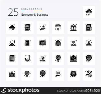 Economy And Business 25 Solid Glyph icon pack including building. growth. investment. finance