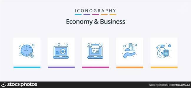 Economy And Business Blue 5 Icon Pack Including dollar. sustainable. market. modern. architecture. Creative Icons Design