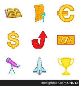 Economy coaching icon set. Cartoon set of 9 economy coaching vector icons for web design isolated on white background. Economy coaching icon set, cartoon style