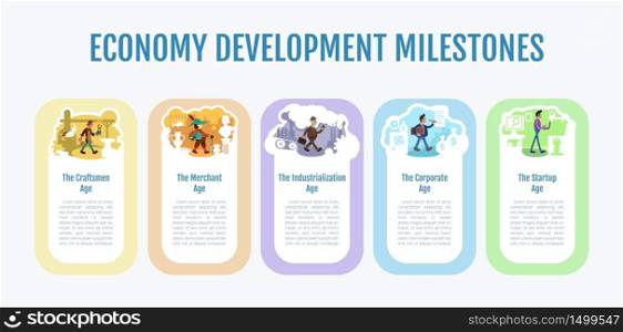 Economy development milestones flat color vector informational infographic template. Poster, booklet, PPT page concept design with cartoon characters. Advertising flyer, leaflet, info banner idea. Economy development milestones flat color vector informational infographic template