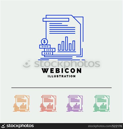 economy, finance, money, information, reports 5 Color Line Web Icon Template isolated on white. Vector illustration. Vector EPS10 Abstract Template background