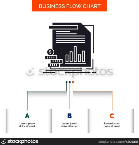 economy, finance, money, information, reports Business Flow Chart Design with 3 Steps. Glyph Icon For Presentation Background Template Place for text.. Vector EPS10 Abstract Template background
