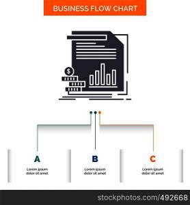 economy, finance, money, information, reports Business Flow Chart Design with 3 Steps. Glyph Icon For Presentation Background Template Place for text.. Vector EPS10 Abstract Template background