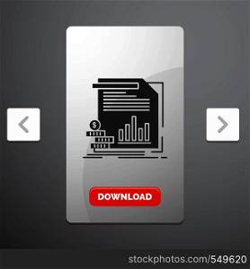economy, finance, money, information, reports Glyph Icon in Carousal Pagination Slider Design & Red Download Button. Vector EPS10 Abstract Template background