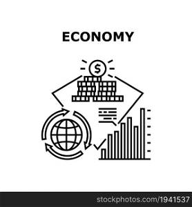 Economy Finance Vector Icon Concept. World Economy Finance And Global Budget, Researching Infographic And Analyzing Trade Market Chart, Earning Money And Financial Investment Black Illustration. Economy Finance Vector Concept Black Illustration