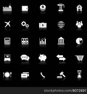 Economy icons with reflect on black background, stock vector