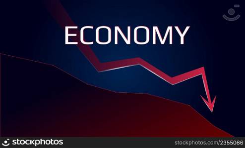 Economy in downtrend with red down arrow. World crisis and collapse. Banner for news. Vector illustration.. Economy in downtrend with red down arrow. World crisis and collapse. Banner for news.