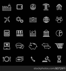 Economy line icons on black background, stock vector