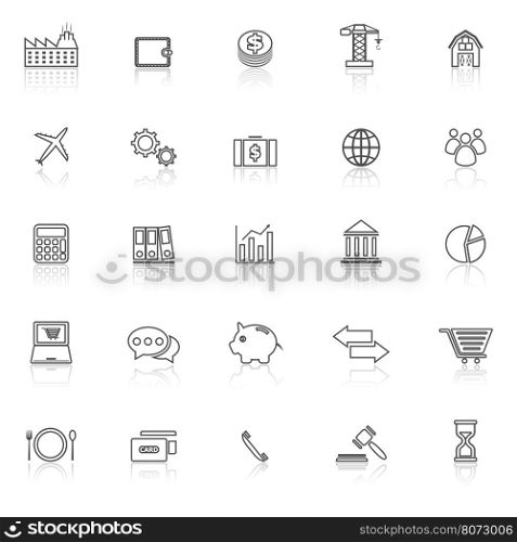 Economy line icons with reflect on white background, stock vector