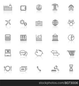 Economy line icons with reflect on white background, stock vector