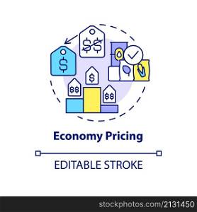 Economy pricing concept icon. Marketing strategy abstract idea thin line illustration. Volume-based pricing. Isolated outline drawing. Editable stroke. Roboto-Medium, Myriad Pro-Bold fonts used. Economy pricing concept icon