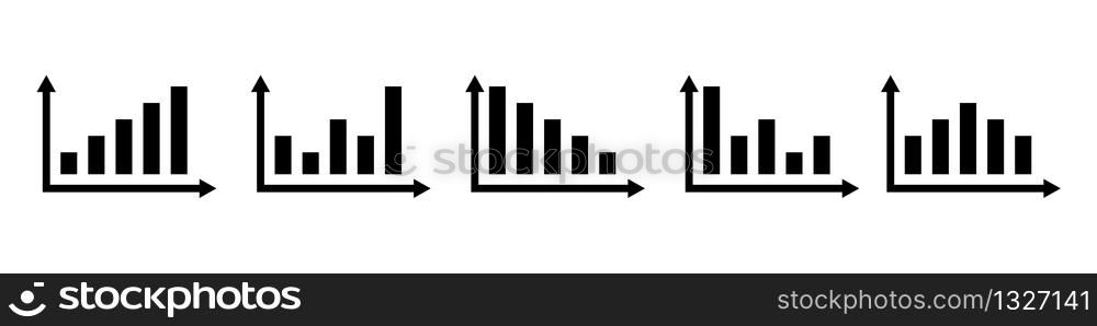 Economy vector isolated icons for financial report. Set of vector sign or symbols. Financial arrow graph. Profit stock market. Growth statistics. EPS 10