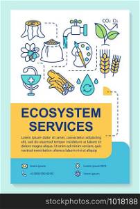 Ecosystem services poster template layout. Water resources. Provisioning. Banner, booklet, leaflet print design with linear icons. Vector brochure page layouts for magazines, advertising flyers