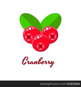 ector illustration, cranberries, forest red berries with green leaves. ector illustration, cranberries, forest red berries