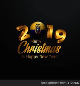 Ecuador Flag 2019 Merry Christmas Typography. New Year Abstract Celebration background