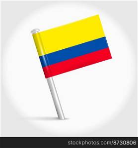 Ecuador map pin flag icon. Ecuadorian pennant map marker on a metal needle. 3D realistic vector illustration.. Ecuador map pin flag. 3D realistic vector illustration