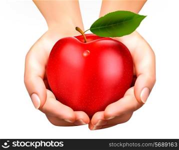 ed ripe apple in a hands. Concept of diet. Vector.